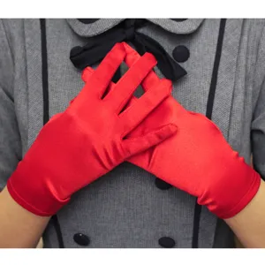 Rote kurze Satin Handschuhe für Damen elegante Tanz Party Aufführung und Vintage Kostüm.