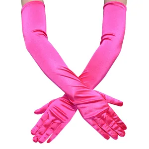 Lange Satin Abendhandschuhe, pink Opernlänge Handschuhe für Hochzeit Party Abschlussball