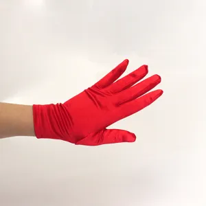 Damen rote Satin kurze Handschuhe für Tanzaufführung Retro Party Sonnenschutz elegant