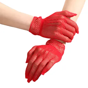 Red fishnet gloves sexy hollow out mesh short gloves for women party clubwear summer new