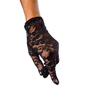 Schwarze kurze Spitzenhandschuhe für Damen, elegante Brauthandschuhe und Sonnenschutz.