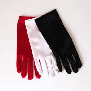 Damen kurze Satinhandschuhe in rot, weiss und schwarz fur Tanzauffuhrung und Party elegant.