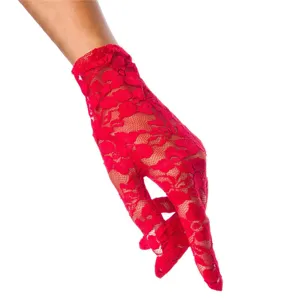 Damen elegante kurze rote Spitzenhandschuhe sexy Braut Hochzeit Sonnenschutz Outdoor