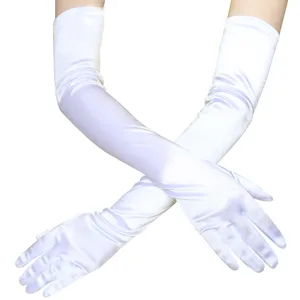 Elegante weiße Satin-Langhandschuhe für Damen, ideal für Hochzeiten, Abendpartys und Bälle.