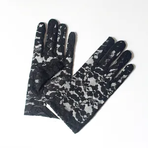 Damen kurze schwarze spitzenhandschuhe für braut hochzeit party elegante blumenmuster sonnenschutz