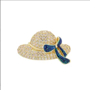 Elegante kristallen zonnehoed broche met blauwe strik, prachtige pak kraag revers speld.
