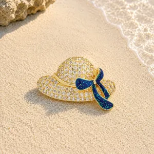 Sprankelende strass hoed broche met blauwe strik, prachtige kleding speld voor dames zomer outfits.