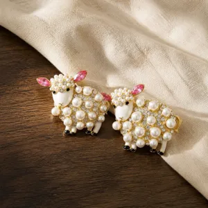 Cute pearl rhinestone sheep brooch, elegant animal pin fashion women jewelry accessory