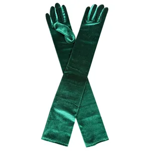 Detaillierte lange Samthandschuhe, elegante smaragdgrüne Abendkleid Accessoires für Damen.