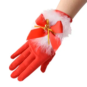 Guanti Natalizi da Donna Rosso Piuma Fiocco Campana Guanti Elastici Accessori da Festa