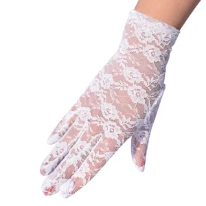 Elegante weiße kurze Spitzenhandschuhe für Damen, ideal für Sonnenschutz, Fahren und Partys.