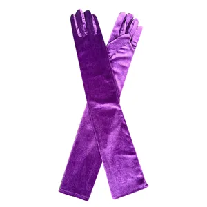 Damen lange Samthandschuhe lila retro Abendkleid Party Winter warme Opern Kostüm Handschuhe