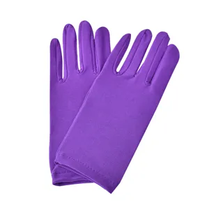 Lila elastische Satinhandschuhe für Damen, kurze atmungsaktive Stoffhandschuhe für Tanz und Alltag.