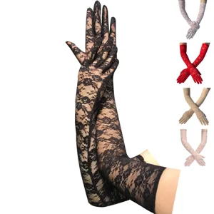 Damen Lange Spitzenhandschuhe Extra Lange Jacquard Floral Sonnenschutz Blumen Handschuhe Für Hochzeit Party Etikette Tanz Fahren