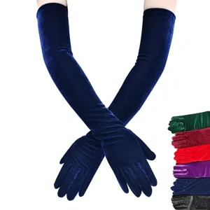 Damen Extra Lange Goldene Samt Abendhandschuhe Über Dem Ellbogen Vintage Formelle Opern Party Handschuhe Warme Winter Etikette Kleid Handschuhe