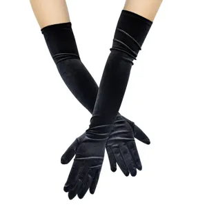 Damen lange schwarze Samthandschuhe elegante Retro Abendkleid Handschuhe Winter warm