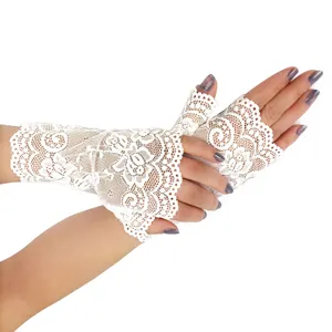 Damen weiße spitze fingerlose handschuhe kurze halbfinger sonnenschutz uv schutz.