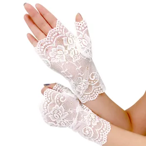 Damen weiße spitze fingerlose handschuhe kurze halbfinger braut sonnenschutz uv schutz