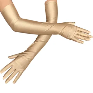 Lange goldene Satinhandschuhe für Damen, elegante Sonnenschutz- und Party-Performance-Accessoires.
