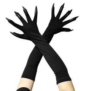 Black long witch gloves with sharp claws for Halloween cosplay performance costume props