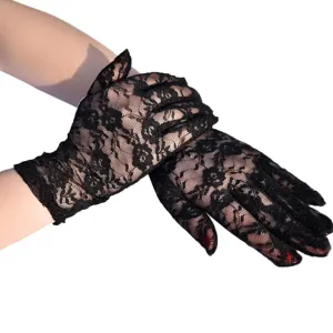 Damen Spitze Sonnenschutz Handschuhe Kurz Stil Floral Jacquard Dünne Fahrhandschuhe Transparente Mesh Sommer UV Schutz Elegante Handschuhe