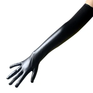 Gants longs en cuir vernis noir pour accessoires de costume cosplay, performance de pole dance.
