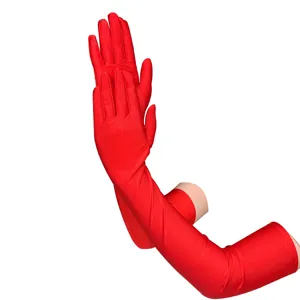 Damen rote lange Abendhandschuhe Stretch Satin Opernperformance Sonnenschutz UV