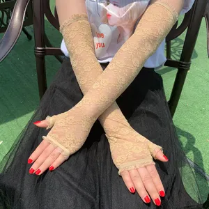 Lange Damen Spitzen Handschuhe fingerlos Sommer Sonnenschutz UV Ärmel für Outdoor Radfahren