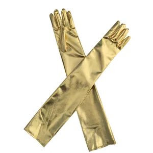 Gants longs métalliques dorés pour fête de cosplay, accessoires brillants pour spectacle de scène
