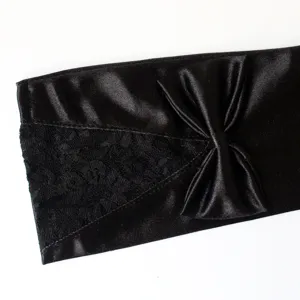 Schwarze Satin Schleife Spitzen Handschuhe Detail Hauptbild für Tanz Hochzeit Abendparty.