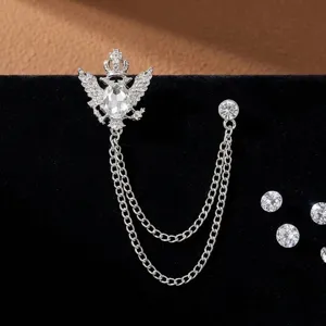 Vintage silberne Kristall Krone Adler Brosche mit Kette Mode Anzug Schmuck Accessoire