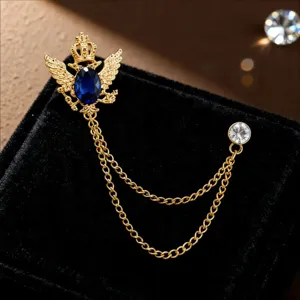 Vintage Britischer Stil Legierung Strass Adler Krone Abzeichen Brosche Luxus Königlicher Schild Quastenkette Anzug Anstecknadel Für Damen Herren Modeschmuck