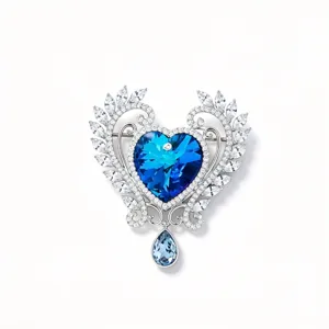 Elegante hart blauwe kristal broche engel traan zilver metaal corsage mode speld sieraden