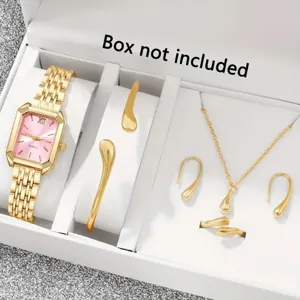 Ensemble montre femme élégante avec collier bracelet bague et boucles d'oreilles or.