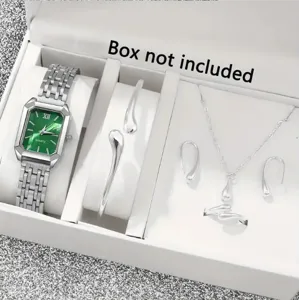 Ensemble de bijoux montres pour femmes elegantes cadran carre vert collier bague 6pcs