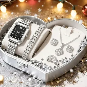Set regalo orologio donna quarzo quadrato con strass scintillanti e design elegante di dettaglio.