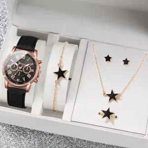 Elegante set regalo con orologio al quarzo e gioielli stella nera collana bracciale orecchini.