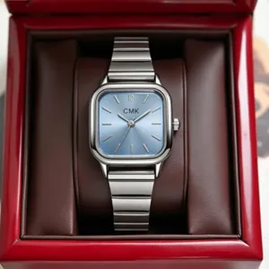 Orologio al quarzo quadrato da donna cinturino in acciaio inossidabile quadrante blu