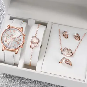 Elegante orologio in oro rosa e set di gioielli con cuore scintillante cofanetto donna.