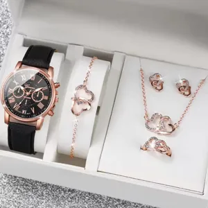 Orologio Quadrato con Numeri Romani e Set di Gioielli da Donna in Lega Strass Orologio al Quarzo con Collana Orecchini Anello Braccialetto Set Gioielli