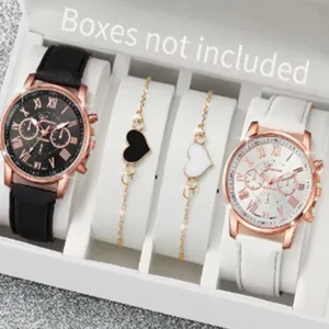 Set orologio di lusso da donna e bracciale con cuore, cinturino in pelle dettaglio.