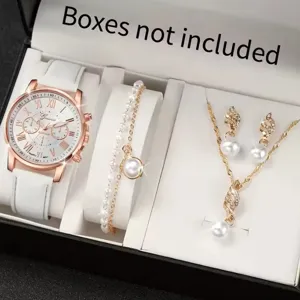 Set di gioielli eleganti da donna con orologio collana orecchini e bracciale moda.
