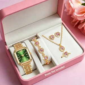 Élégant coffret cadeau montre quartz femme et bijoux cœur rose avec collier