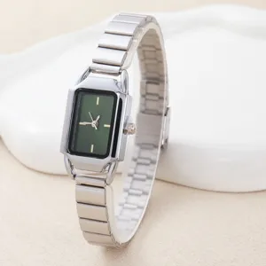 Orologio da polso al quarzo rettangolare minimalista da donna con quadrante verde e cinturino.