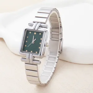 Exquise Kleine Vierkante Dameshorloge Luxe Legering Bamboe Schakelarmband Quartz Polshorloge Casual Veelzijdige Mode Sieraden Horloge
