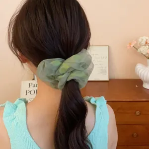 Coletero de organza verde bosque para mujer, accesorio para el pelo plisado de estilo francés.