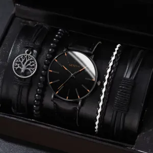 Ανδρικό Επαγγελματικό Ρολόι Χαλαζία Casual Minimalist Ultra Thin Alloy Faux Leather Strap Wristwatch With Multi Style Bracelet Set
