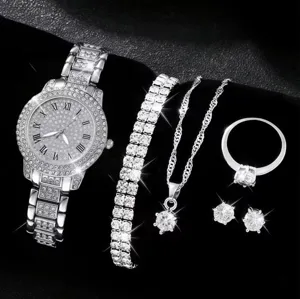 Set gioielli orologio donna lussuoso con strass e bracciale collana orecchini brillanti