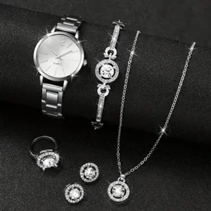 Set Orologio e Bracciale al Quarzo da Donna Orologio in Acciaio Inossidabile con Cuore Stella Strass Regalo