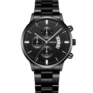 Orologio al quarzo da uomo in acciaio inossidabile nero con quadrante grande e data.